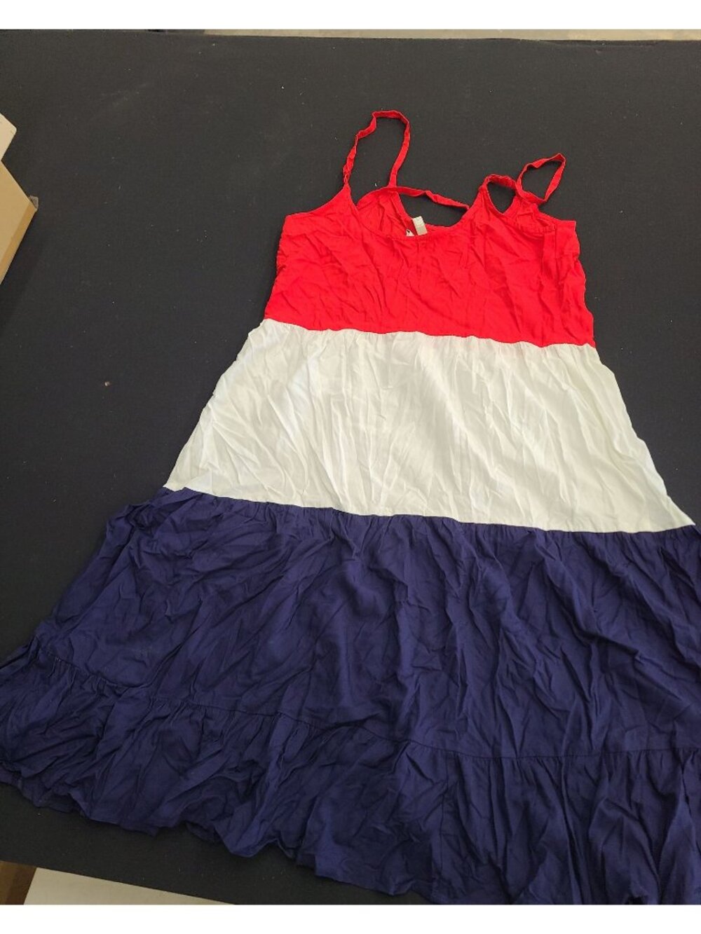 Red White & Blue Tiered Sleeveless Rayon Dress M